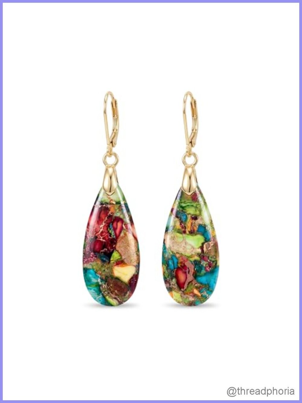 Teardrop Stone Leverback Dangle Drop Earrings Statement Gold